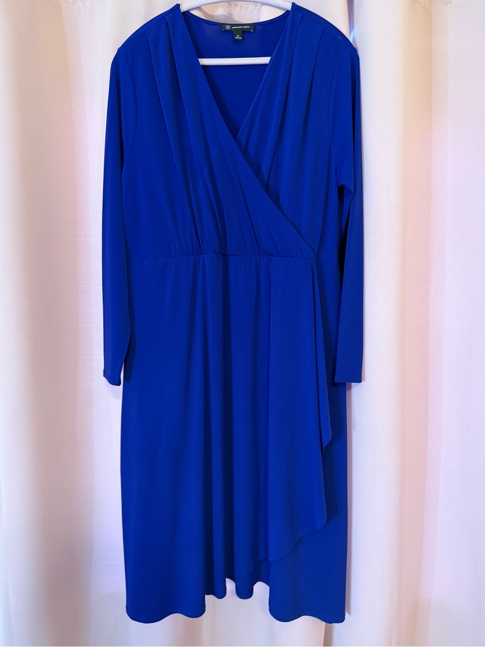 INC International Concepts Cobalt Royal blue Wrap-Style Long Sleeve Dress